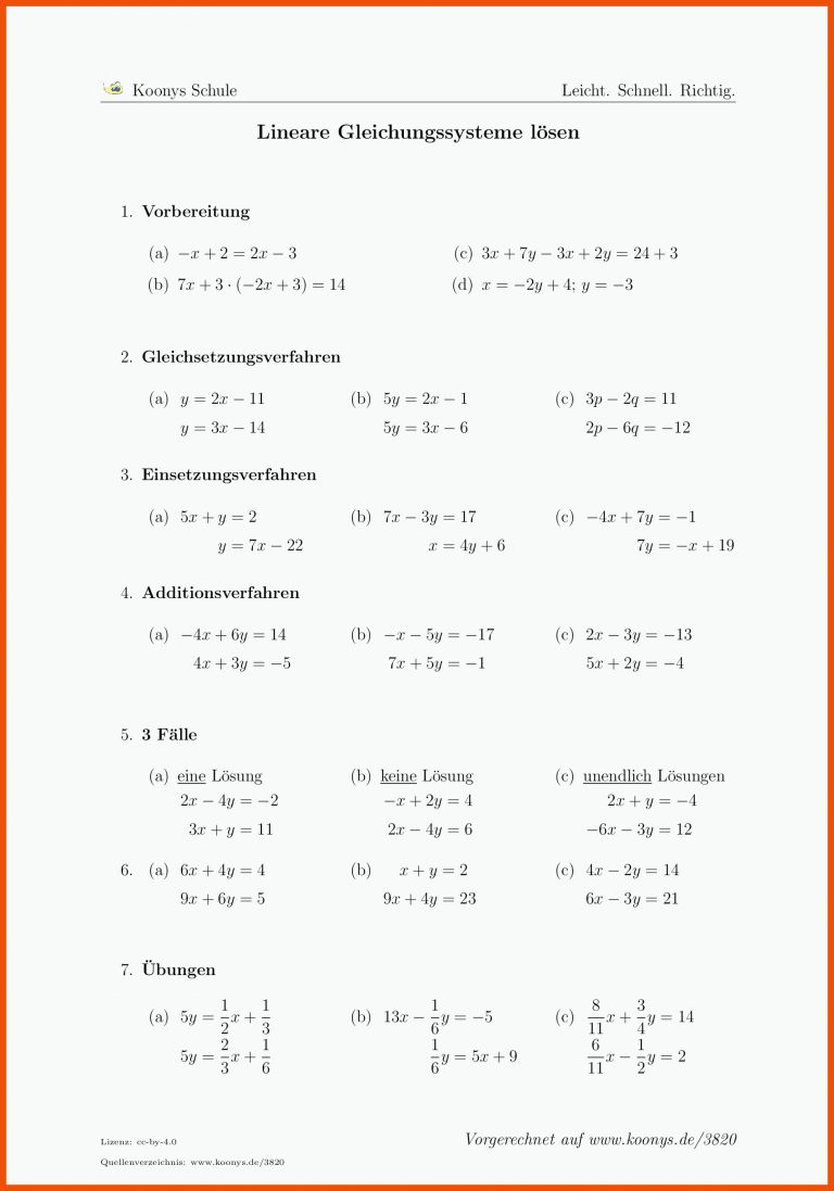 Aufgaben Lineare Gleichungssysteme lÃ¶sen mit LÃ¶sungen | Koonys ... für lineare gleichungssysteme arbeitsblatt