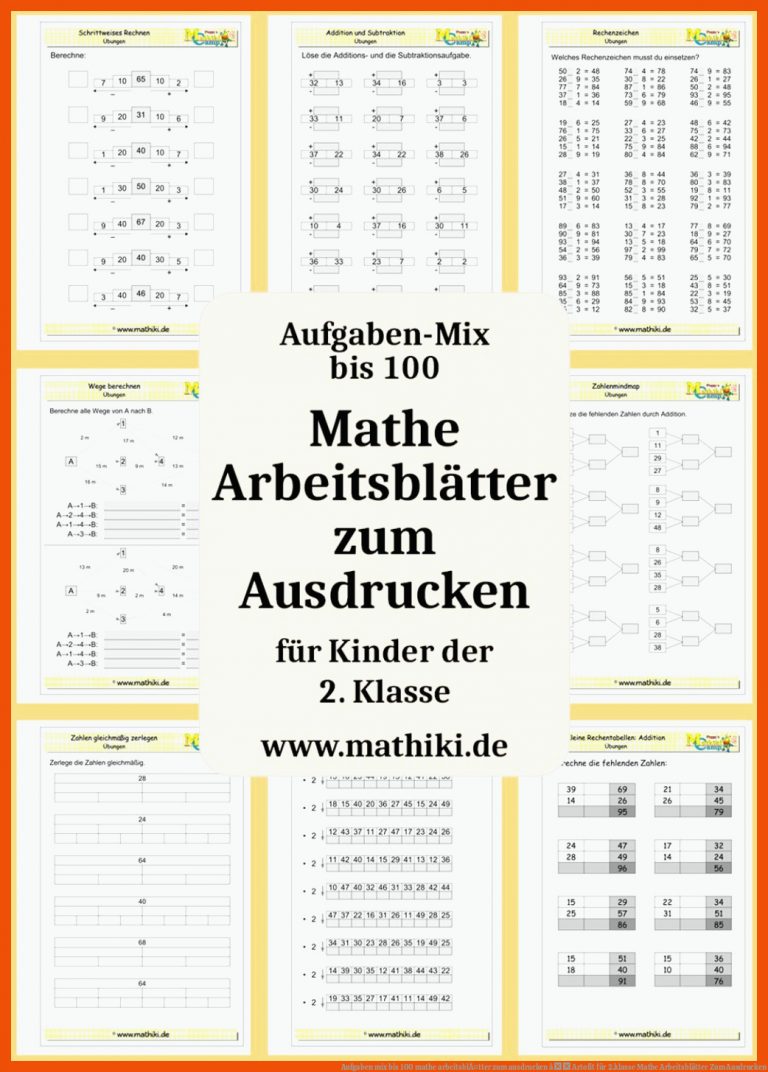 Aufgaben Mix Bis 100 Mathe ArbeitsblÃ¤tter Zum Ausdrucken â Artofit Fuer 2.klasse Mathe Arbeitsblätter Zum Ausdrucken