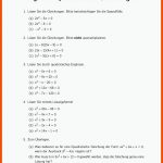 Aufgaben Quadratische Gleichungen I - Mathematik Lernen Fuer Quadratische Gleichungen Arbeitsblatt
