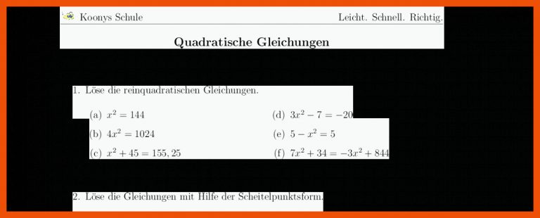 Aufgaben Quadratische Gleichungen Mit LÃ¶sungen Koonys Schule #0062 Fuer Pq-formel Arbeitsblatt