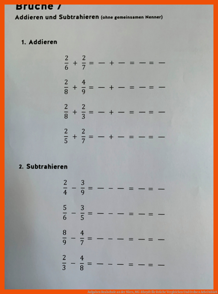 Aufgaben Realschule an der Niers, MG-Rheydt für brüche vergleichen und ordnen arbeitsblatt