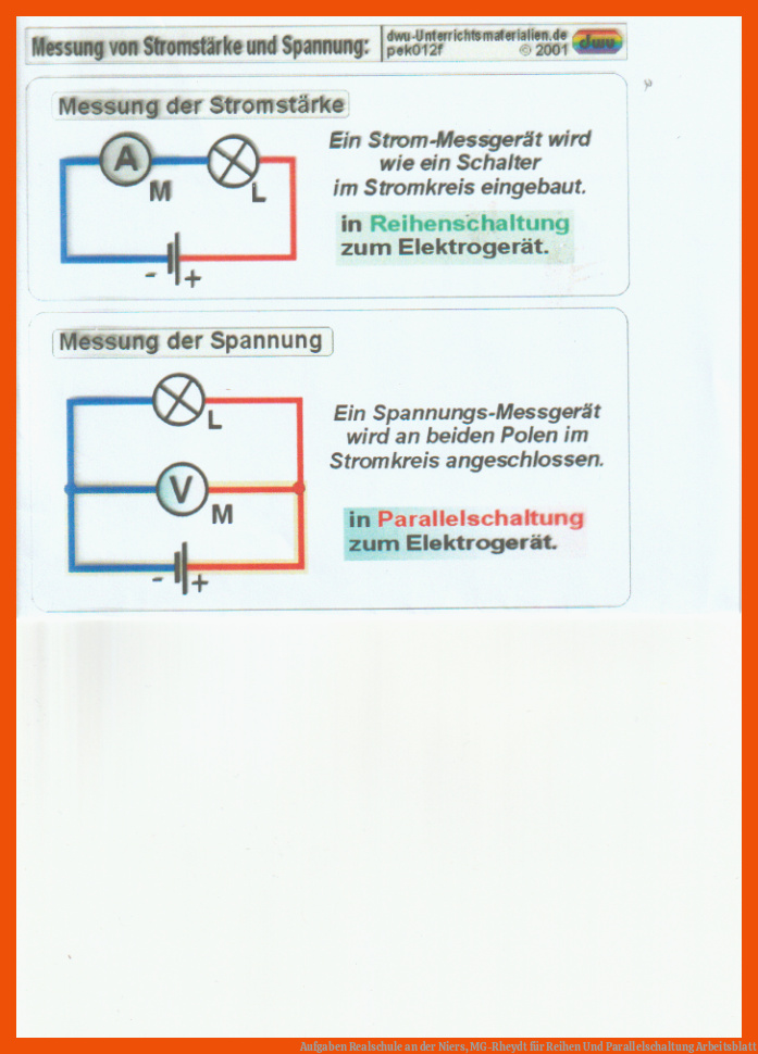 Aufgaben Realschule an der Niers, MG-Rheydt für reihen und parallelschaltung arbeitsblatt