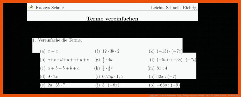 Aufgaben Terme vereinfachen mit LÃ¶sungen | Koonys Schule #2832 für terme klasse 7 arbeitsblätter