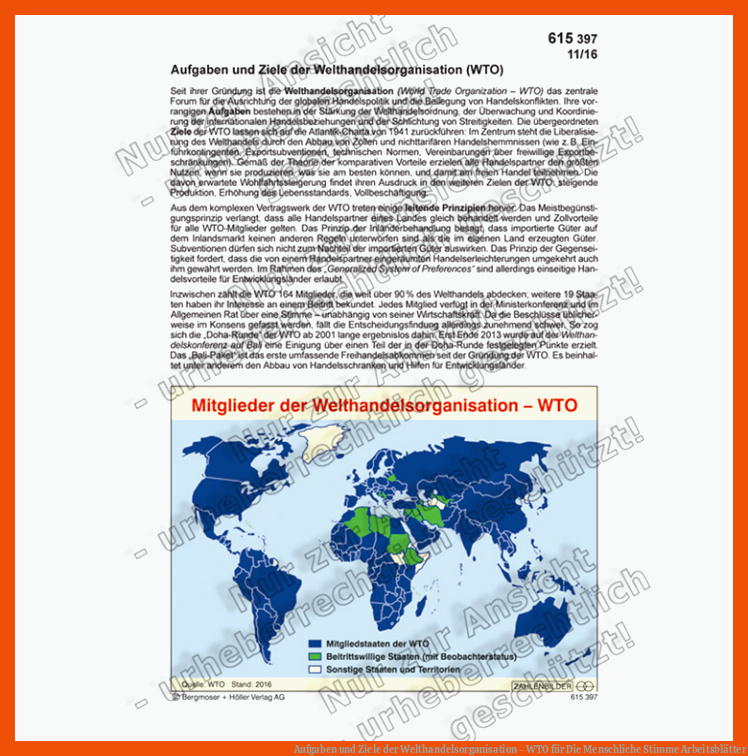 Aufgaben und Ziele der Welthandelsorganisation - WTO für die menschliche stimme arbeitsblätter