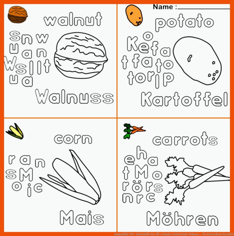 Ausmalbild 150+ ArbeitsblÃ¤tter fÃ¼r Kinder: Arbeitsblatt Walnuss ... für arbeitsblatt kartoffel