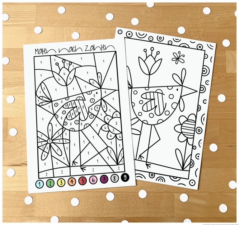 Ausmalbild & Malen nach Zahlen - Huhn | Kindergartenspass für Arbeitsblatt Malen Nach Zahlen