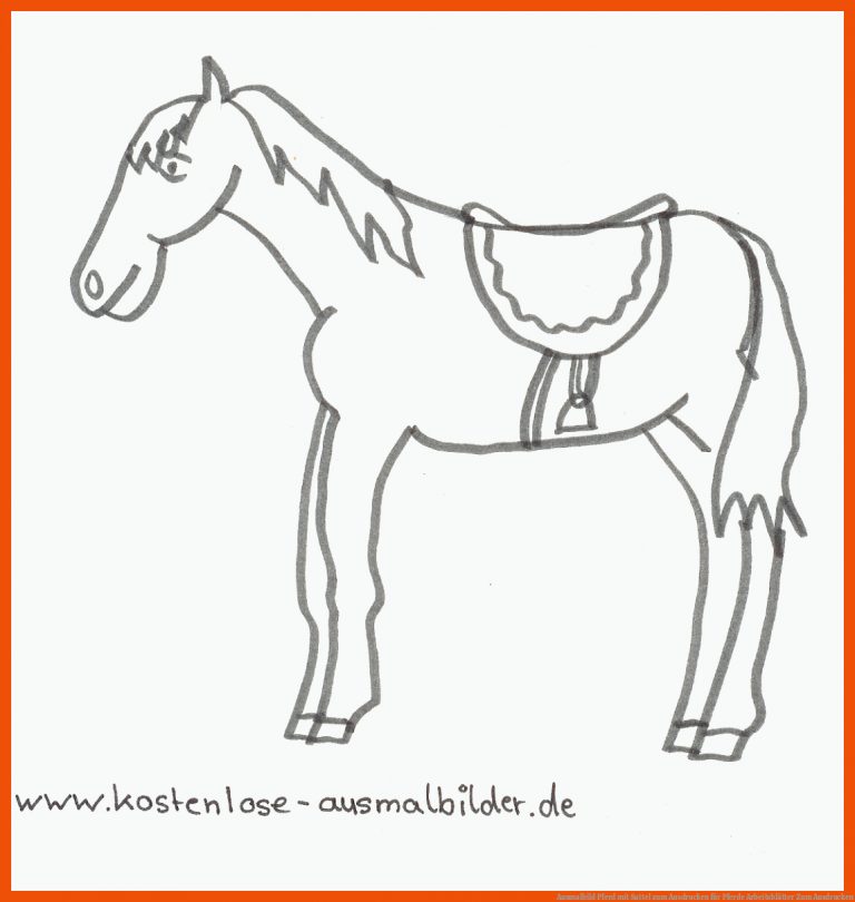 Ausmalbild Pferd mit Sattel zum Ausdrucken für pferde arbeitsblätter zum ausdrucken
