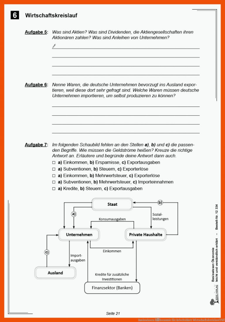 Basiswissen Ãkonomie für arbeitsblatt wirtschaftskreislauf pdf