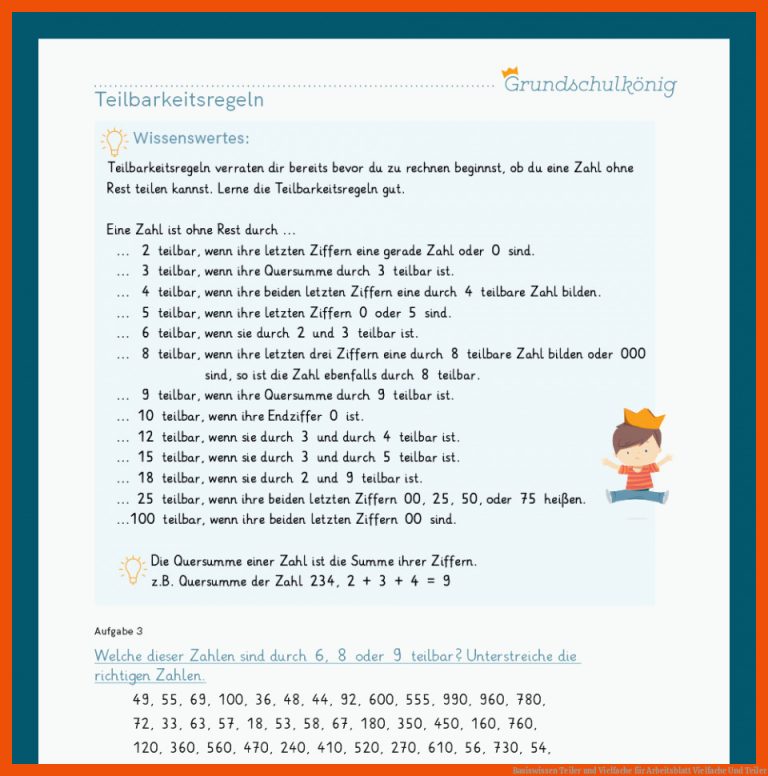 Basiswissen Teiler und Vielfache für arbeitsblatt vielfache und teiler