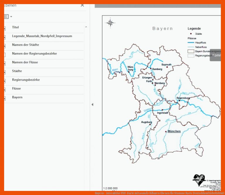 Bayern - interaktive PDF-Karte mit auswÃ¤hlbaren Ebenen für stumme karte deutschland arbeitsblatt