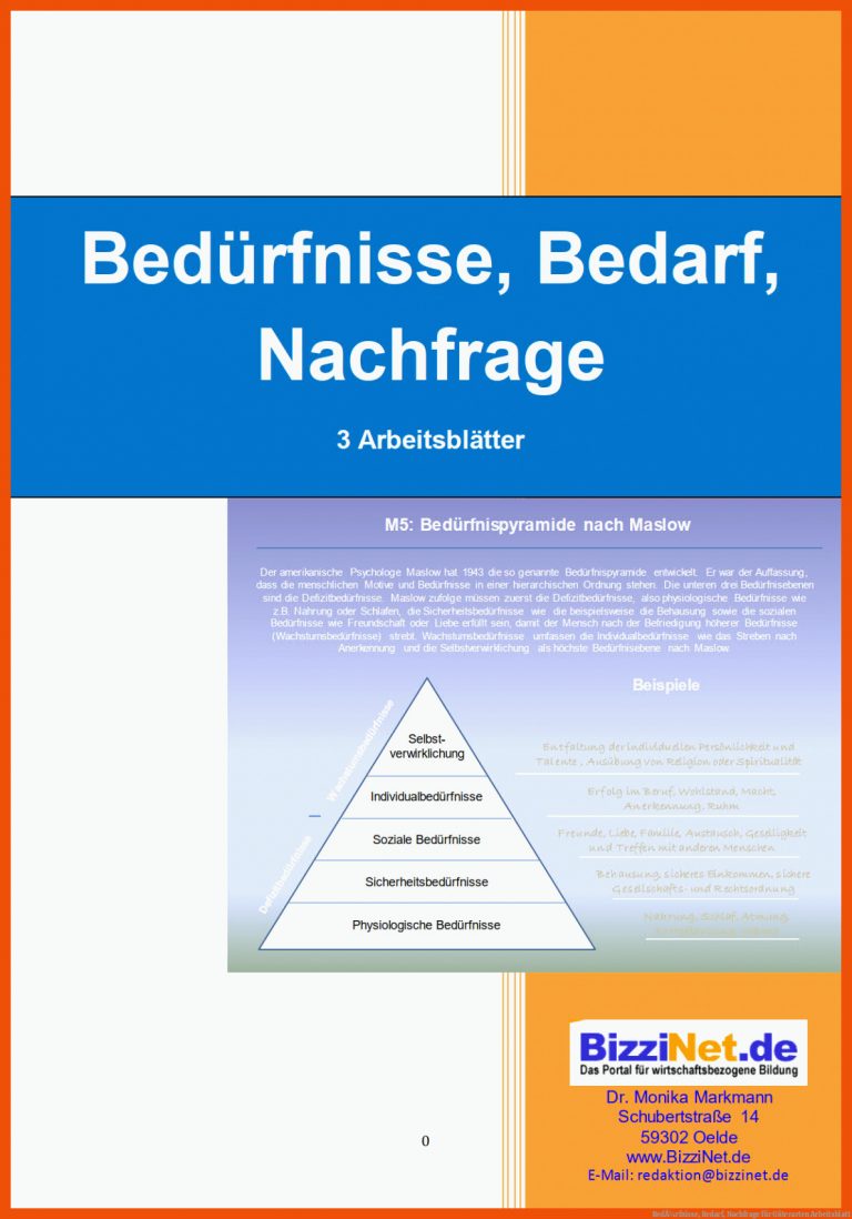 BedÃ¼rfnisse, Bedarf, Nachfrage Fuer Güterarten Arbeitsblatt