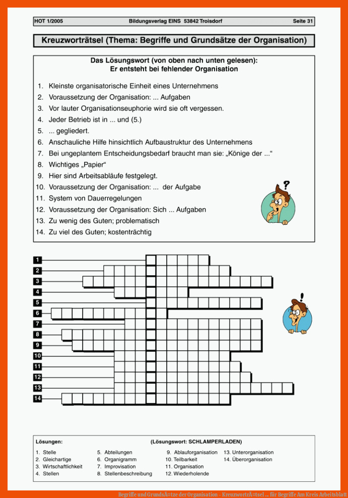 Begriffe und GrundsÃ¤tze der Organisation - KreuzwortrÃ¤tsel ... für begriffe am kreis arbeitsblatt