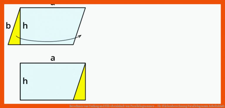 Berechnen von Umfang und FlÃ¤cheninhalt von Parallelogrammen ... für flächenberechnung parallelogramm arbeitsblatt