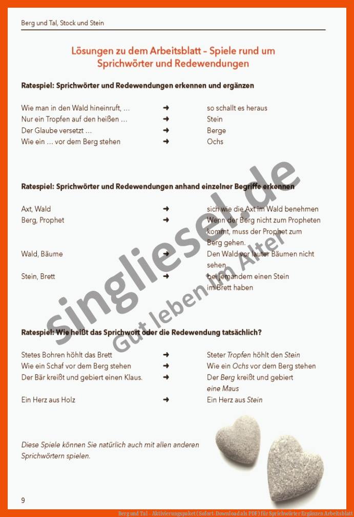 Berg und Tal - Aktivierungspaket (Sofort-Download als PDF) für sprichwörter ergänzen arbeitsblatt