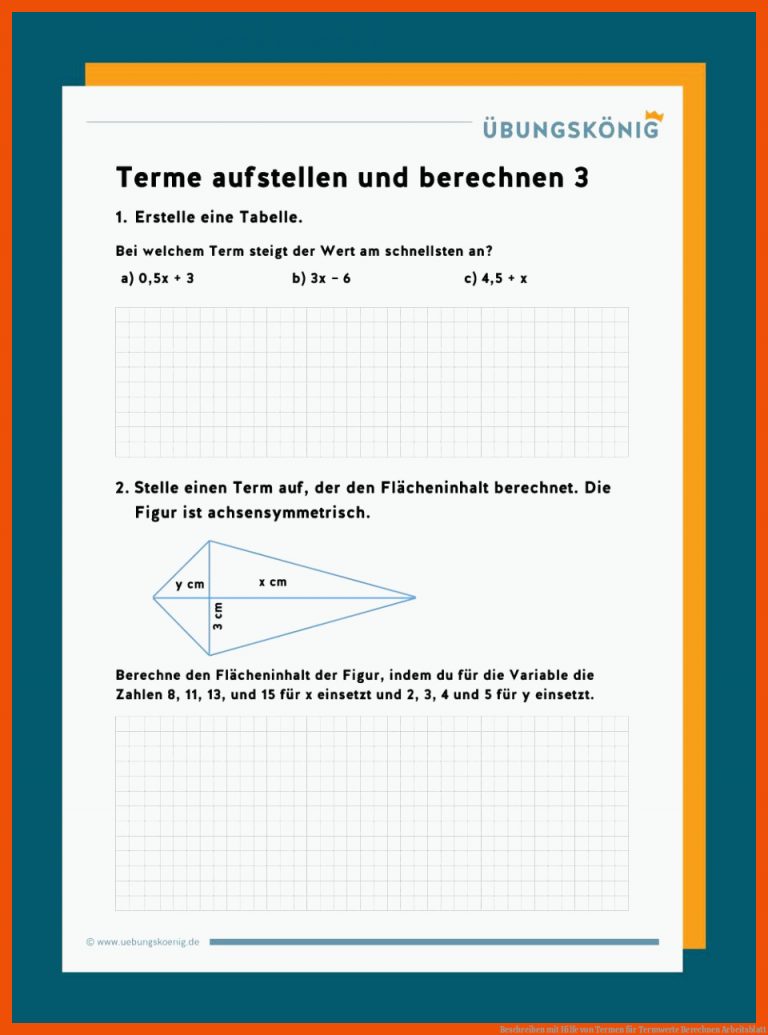 Beschreiben mit Hilfe von Termen für Termwerte Berechnen Arbeitsblatt