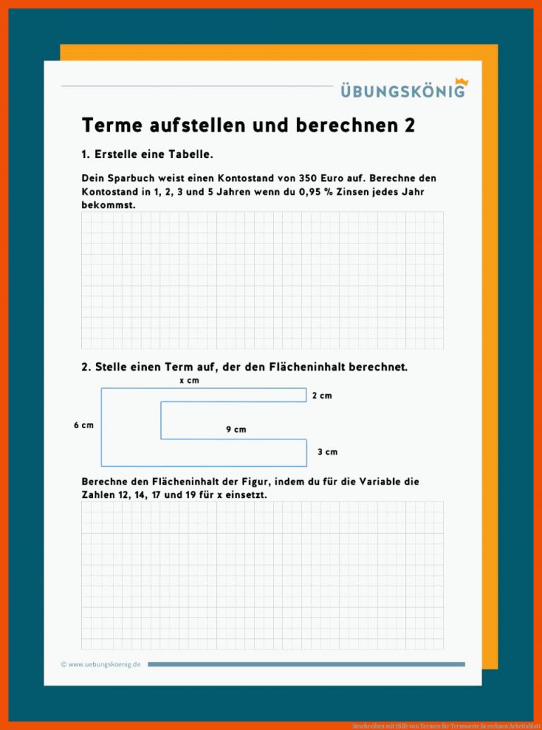 Beschreiben Mit Hilfe Von Termen Fuer Termwerte Berechnen Arbeitsblatt