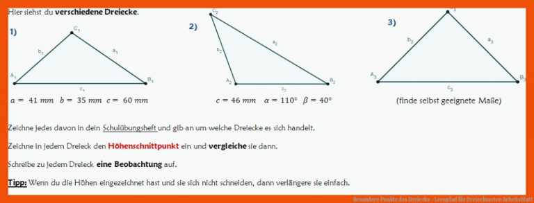 Besondere Punkte des Dreiecks - Lernpfad für dreiecksarten arbeitsblatt