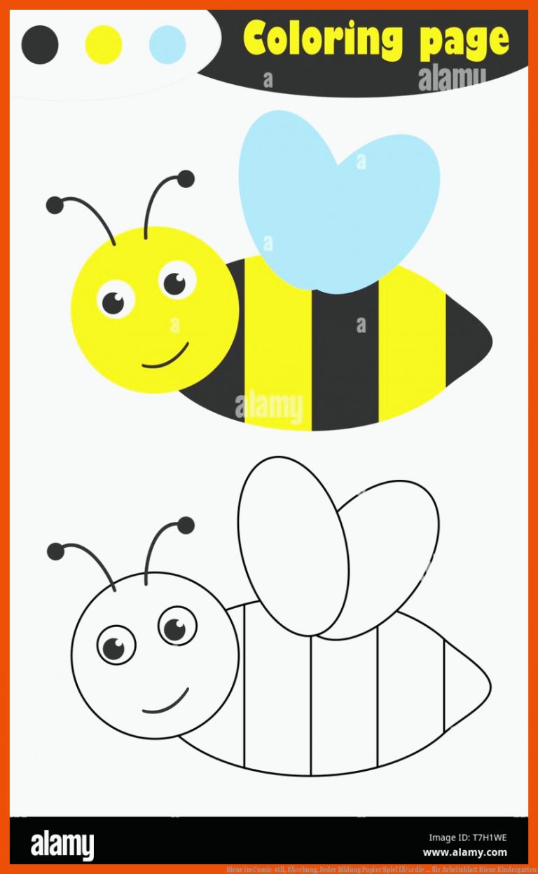 Biene im Comic-stil, FÃ¤rbung, Feder Bildung Papier Spiel fÃ¼r die ... für arbeitsblatt biene kindergarten