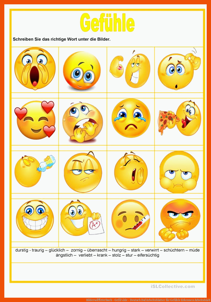BilderwÃ¶rterbuch - GefÃ¼hle - Deutsch Daf Arbeitsblatter für gefühle erkennen arbeitsblatt