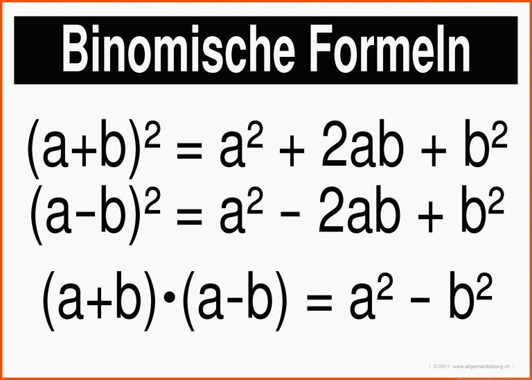 Binomische Formeln | gratis Mathematik/Geometrie-Lernplakat ... für binomische formeln arbeitsblatt