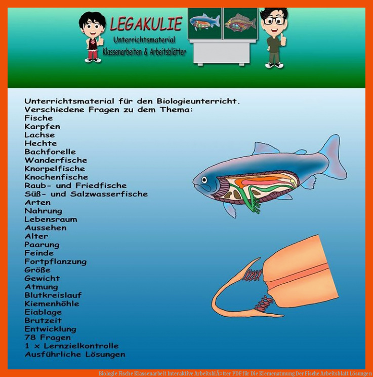 Biologie Fische Klassenarbeit Interaktive ArbeitsblÃ¤tter PDF für die kiemenatmung der fische arbeitsblatt lösungen