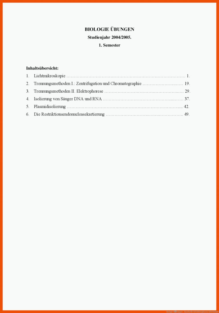 Biologie Ãbungen - Docsity Fuer Gelelektrophorese Arbeitsblatt