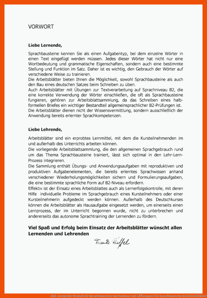 BoD-Leseprobe: Deutsch B2 Sprachbausteine und Satzbau (mit LÃ¶sungen) für sprachbausteine b2 arbeitsblätter