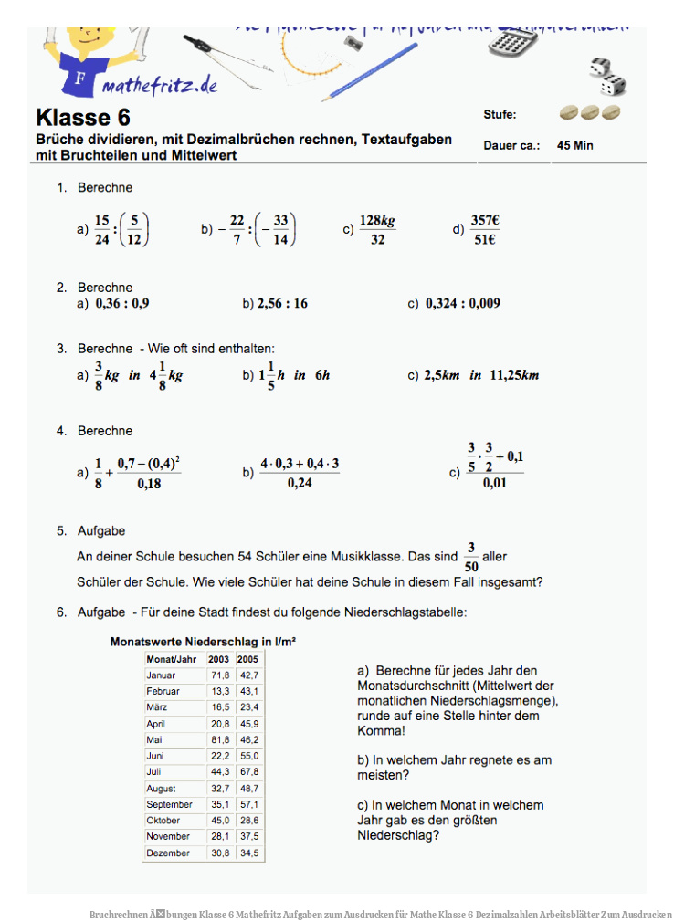 Bruchrechnen Ãbungen Klasse 6 | Mathefritz Aufgaben zum Ausdrucken für Mathe Klasse 6 Dezimalzahlen Arbeitsblätter Zum Ausdrucken
