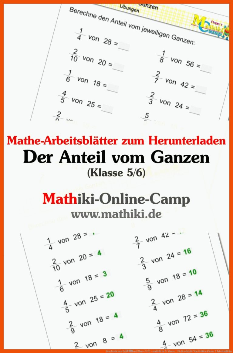 Bruchteile von GrÃ¶Ãen (Klasse 5/6) - mathiki.de | 5. klasse ... für bruchteile von größen klasse 5 arbeitsblätter