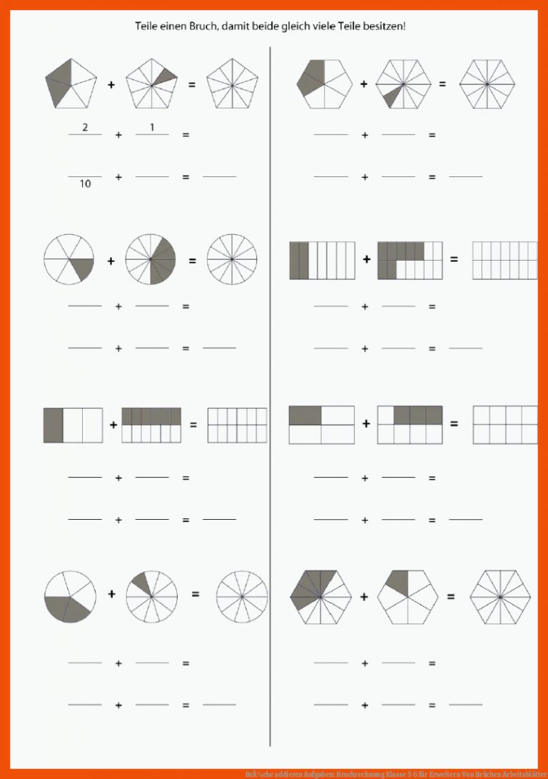 BrÃ¼che Addieren Aufgaben: Bruchrechnung Klasse 5 6 Fuer Erweitern Von Brüchen Arbeitsblätter