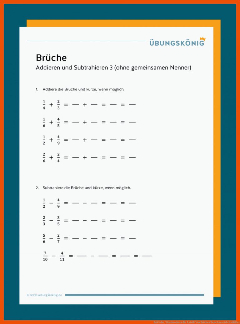 BrÃ¼che / Bruchrechnen für anteile von brüchen berechnen arbeitsblätter