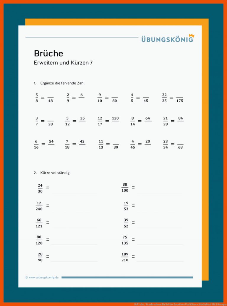 BrÃ¼che / Bruchrechnen für brüche erweitern und kürzen arbeitsblatt mit lösungen