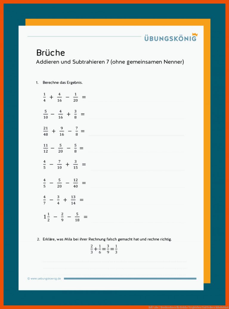 BrÃ¼che / Bruchrechnen Fuer Brüche Vergleichen Und ordnen Arbeitsblatt