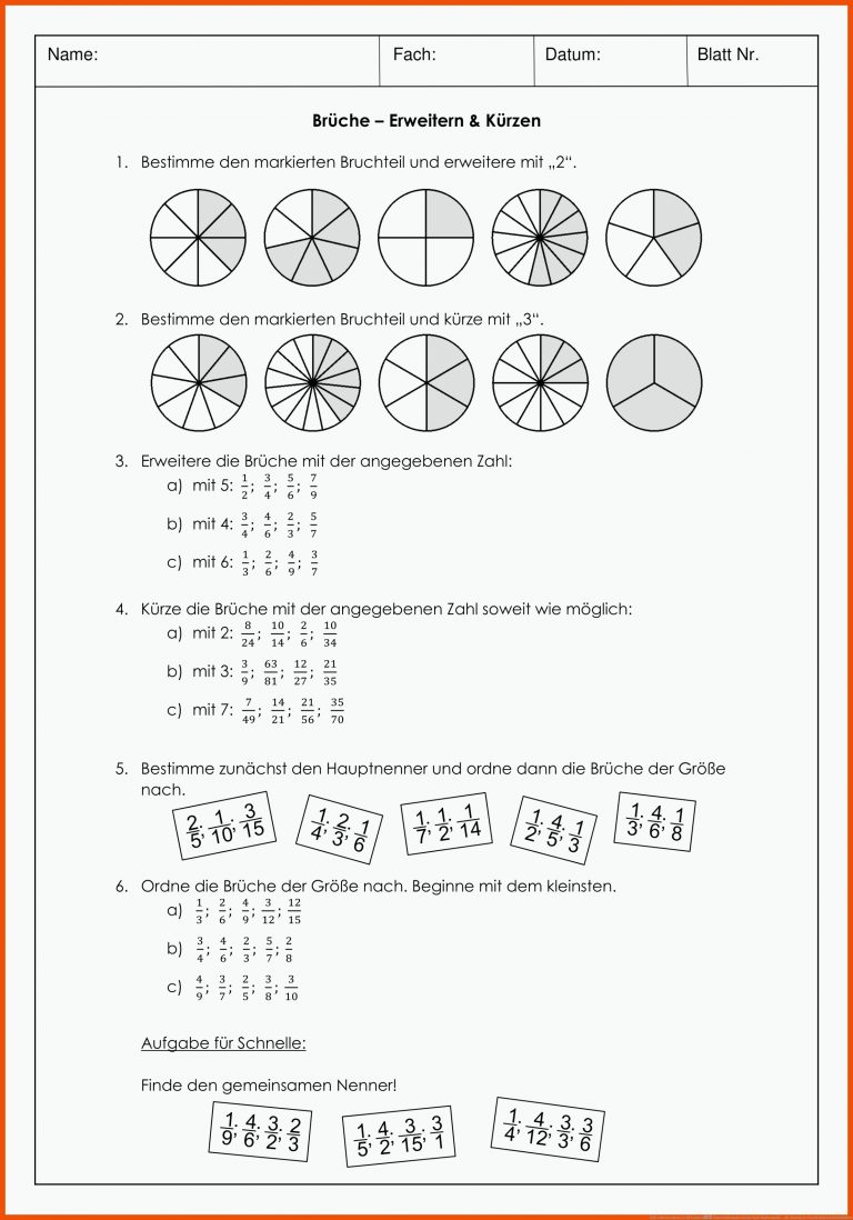 BrÃ¼che erweitern & kÃ¼rzen â Unterrichtsmaterial im Fach Mathematik ... für erweitern von brüchen arbeitsblätter