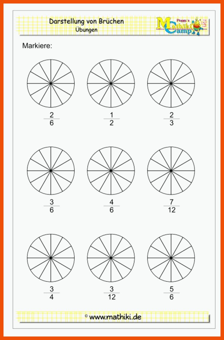 BrÃ¼che grafisch darstellen (I) (Klasse 5/6) - mathiki.de ... für klasse 6 brüche darstellen arbeitsblatt