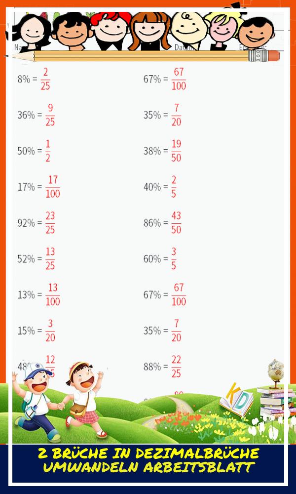 2 Brüche In Dezimalbrüche Umwandeln Arbeitsblatt