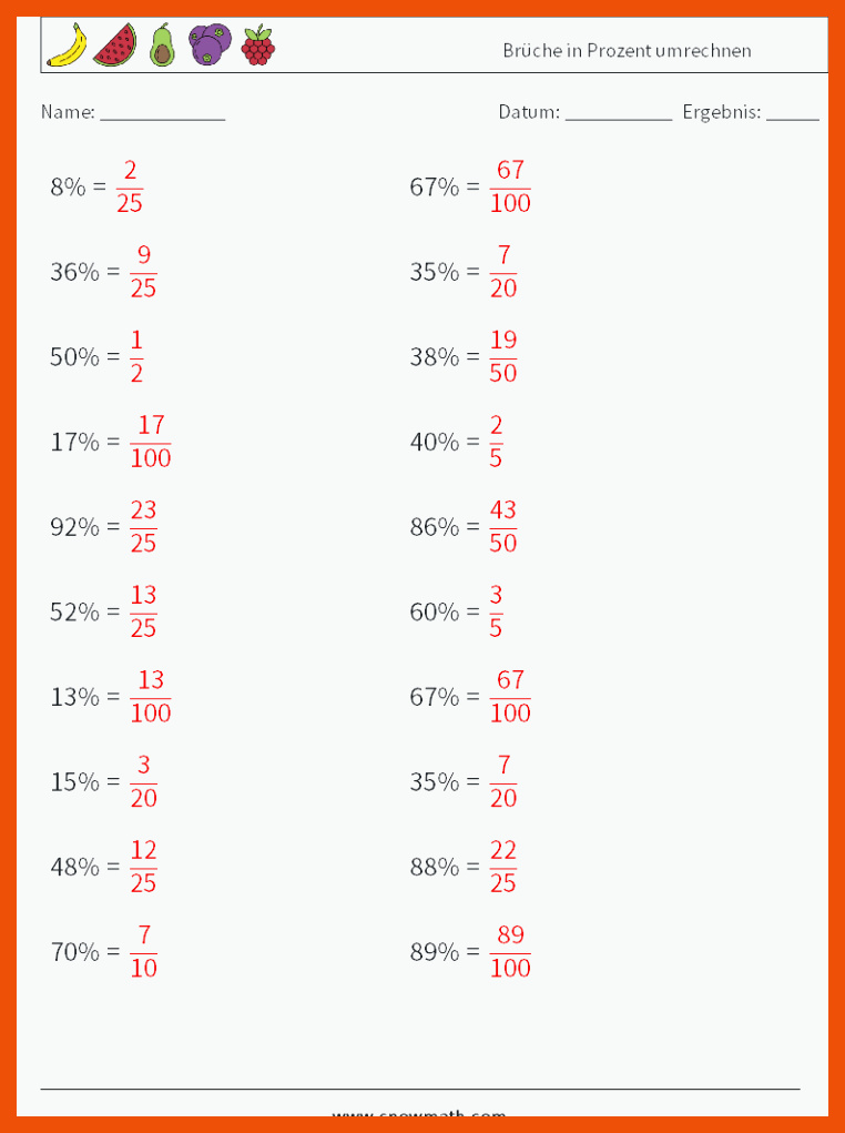 BrÃ¼che in prozent umrechnen Mathe-ArbeitsblÃ¤tter 1Mathe ... für brüche in dezimalbrüche umwandeln arbeitsblatt