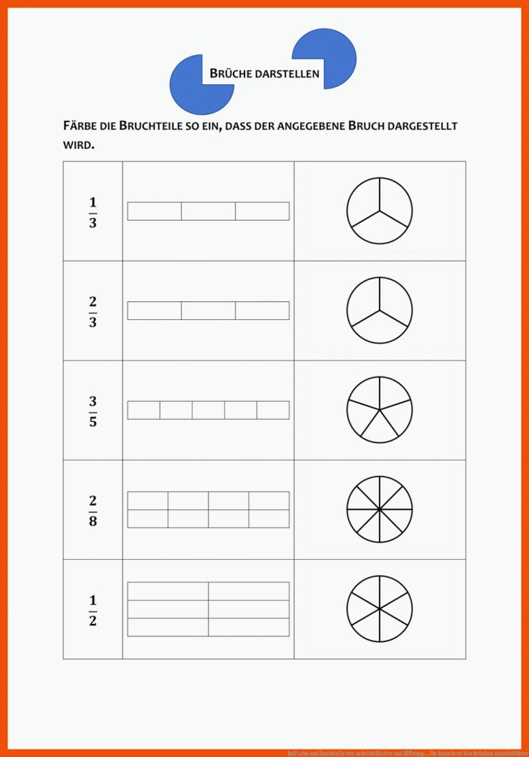 BrÃ¼che Und Bruchteile Vier ArbeitsblÃ¤tter Mit LÃ¶sung ... Fuer Erweitern Von Brüchen Arbeitsblätter