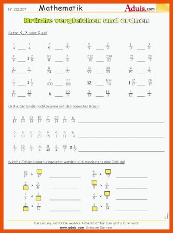 16 Brüche Vergleichen Und ordnen Arbeitsblatt