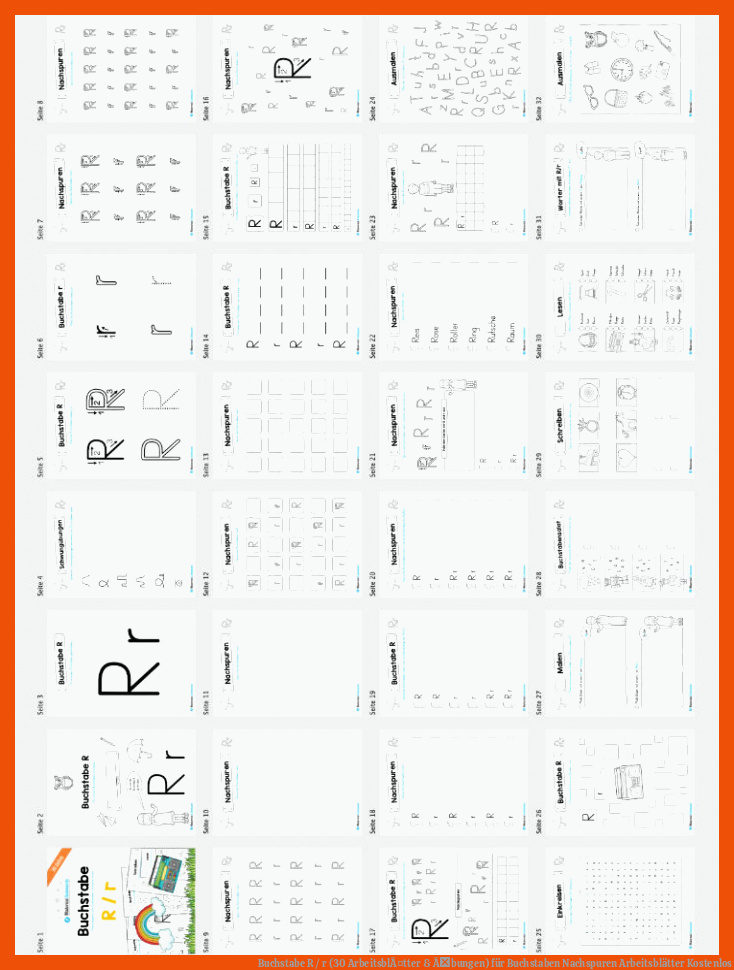 Buchstabe R / r (30 ArbeitsblÃ¤tter & Ãbungen) für buchstaben nachspuren arbeitsblätter kostenlos