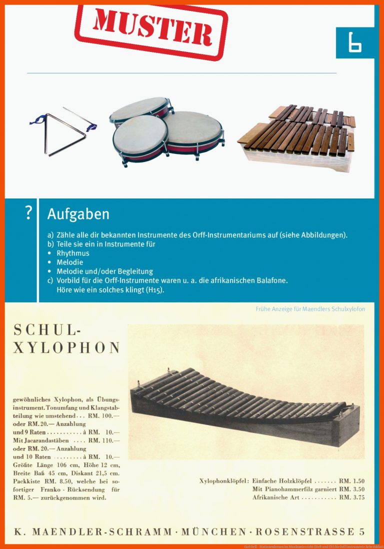 Carl Orff - Stationenlernen im Musikunterricht (Heft und CD) für orff instrumente arbeitsblatt