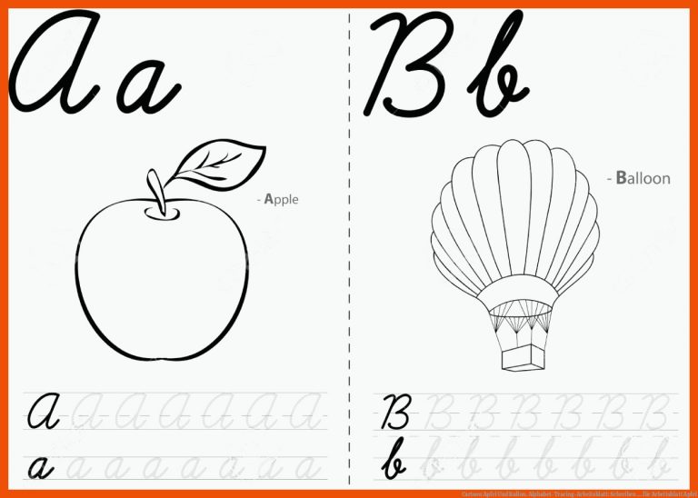 Cartoon Apfel Und Ballon. Alphabet-Tracing-Arbeitsblatt: Schreiben ... für arbeitsblatt apfel