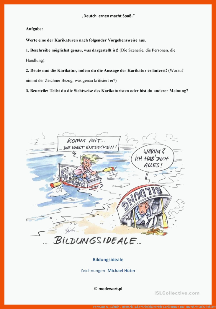 Cartoons 8 - Schule - Deutsch Daf Arbeitsblatter für karikaturen im unterricht arbeitsblatt
