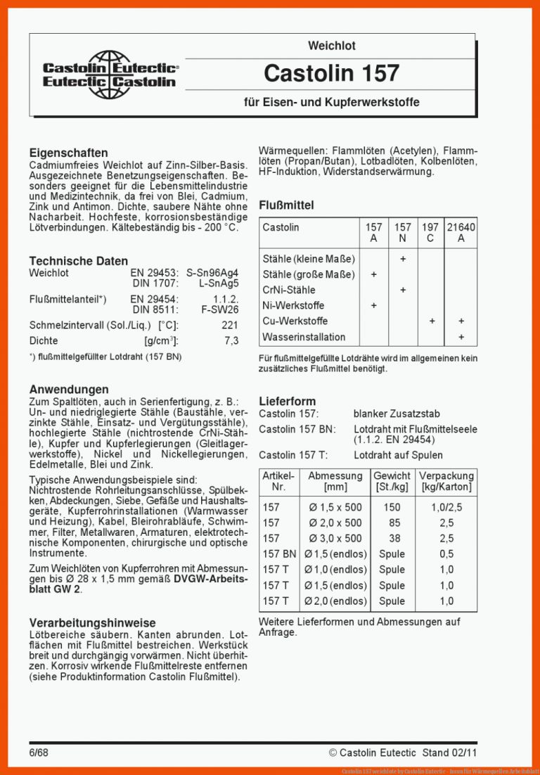 Castolin 157 Weichlote by Castolin Eutectic - issuu Fuer Wärmequellen Arbeitsblatt