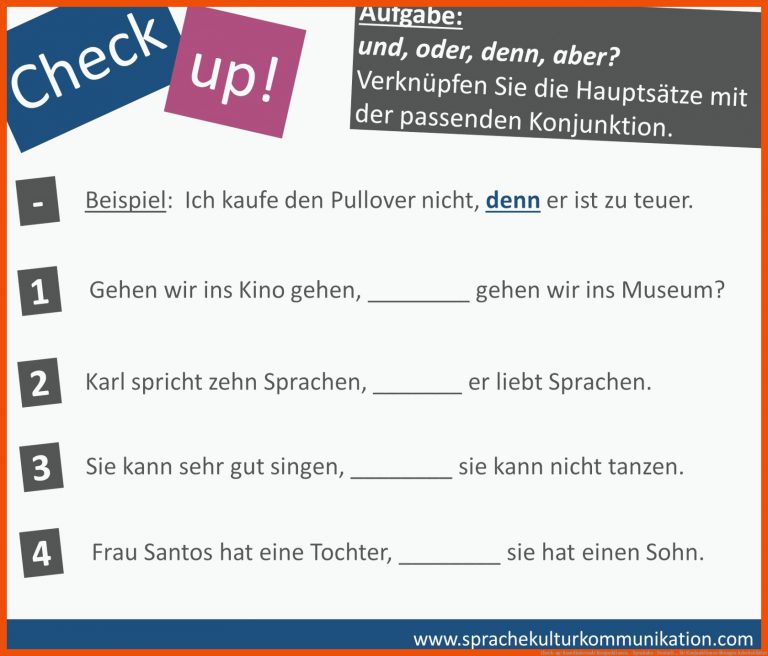 Check-up: Koordinierende Konjunktionen. - Sprakuko - Deutsch ... Fuer Konjunktionen übungen Arbeitsblätter