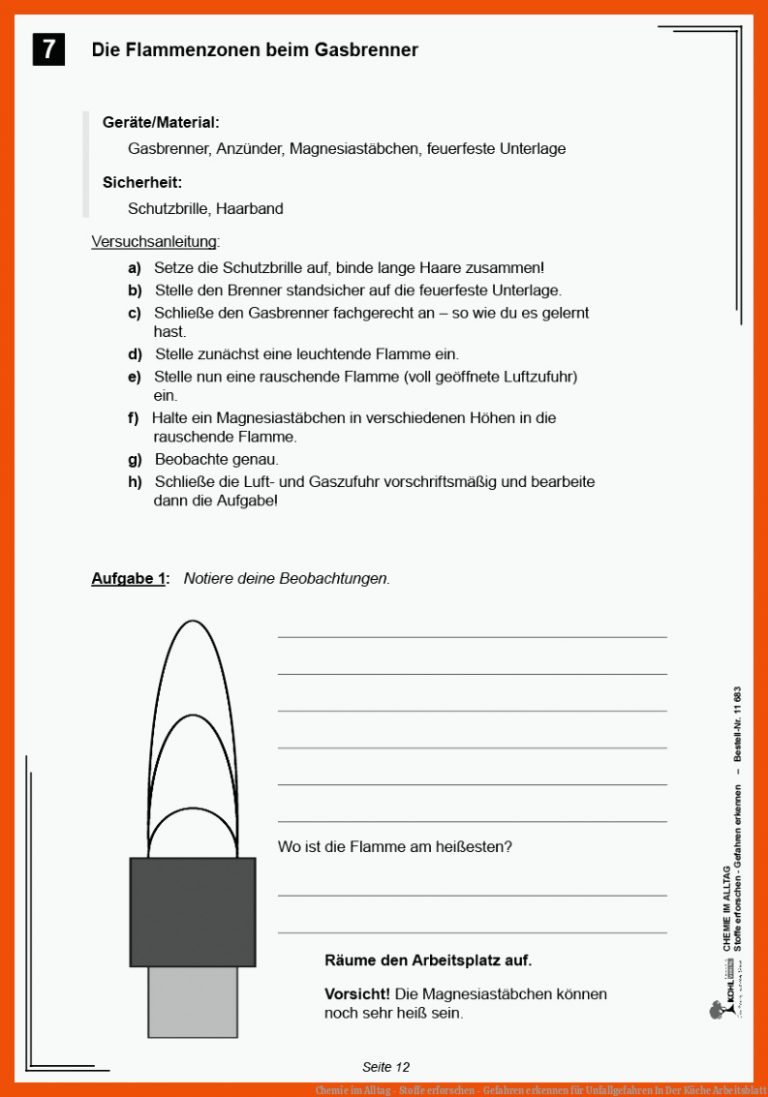 Chemie im Alltag - Stoffe erforschen - Gefahren erkennen für unfallgefahren in der küche arbeitsblatt