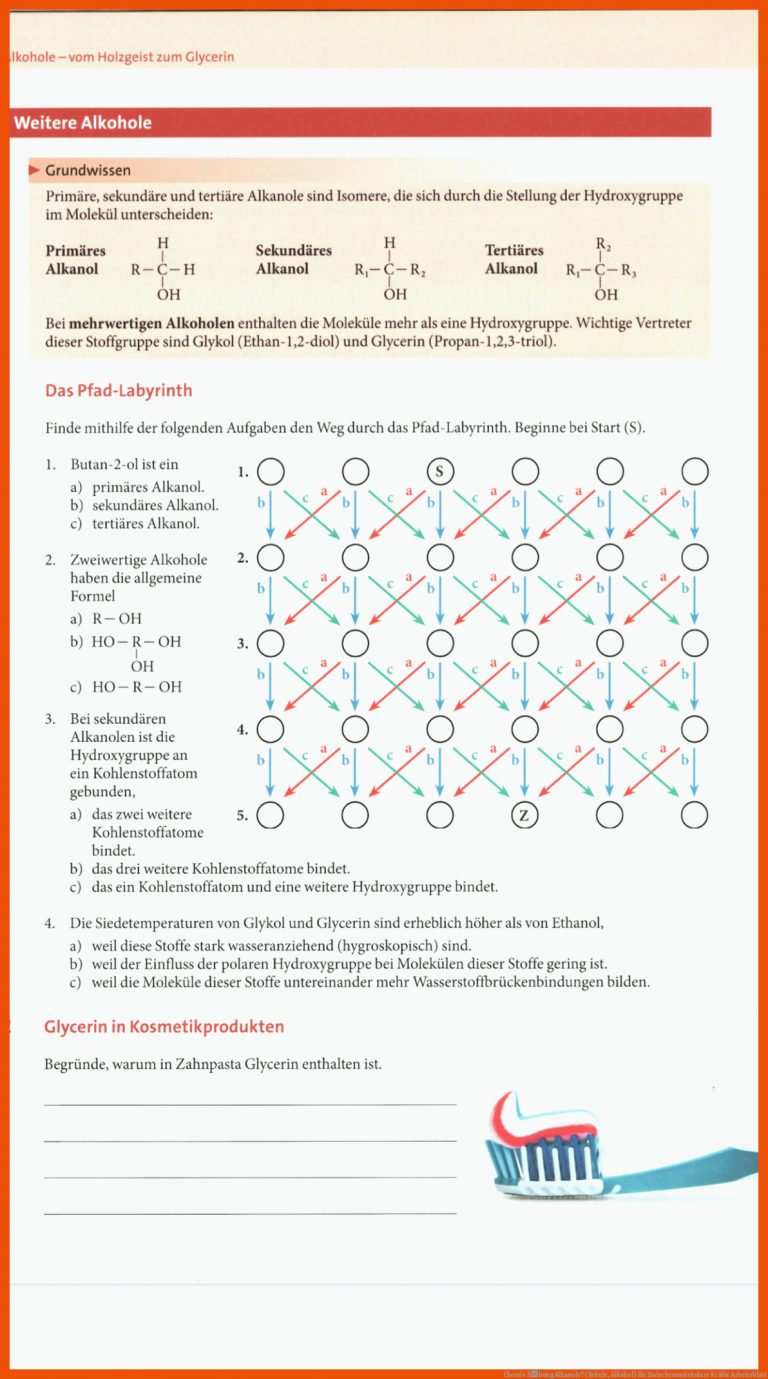 Chemie Ãbung Alkanole? (schule, Alkohol) Fuer Zwischenmolekulare Kräfte Arbeitsblatt