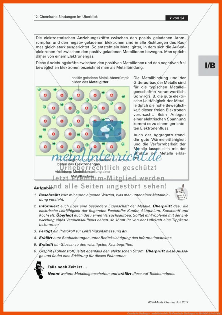 Chemische Bindungen - meinUnterricht für chemische bindungen im überblick arbeitsblatt