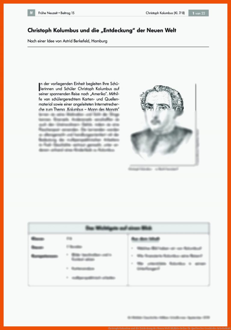 Christoph Kolumbus und die Entdeckung der Neuen Welt | RAAbits Online für quellen der geschichte arbeitsblatt