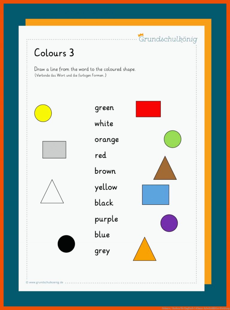 Colours / Farben für englisch 3 klasse arbeitsblätter kleidung
